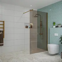 FortiFura Galeria inloopdouche - 110x200cm - rookglas - wandarm - Geborsteld koper PVD (Koper) SW915252/SW876702