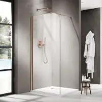 FortiFura Galeria Inloopdouche - 120x200cm - afgeronde glaswand - helder glas - wandarm - geborsteld koper PVD SW1418382/SW797904