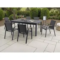 Vente-unique Tuinset van aluminium: uitschuifbare tafel L.180/240 cm en 6 fauteuils - Antraciet - ZEYVA van MYLIA