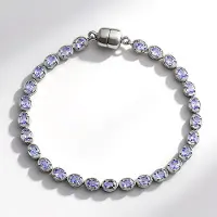 Cavill - Gerhodineerde 925 Zilver Armband met 3,924 ct Ovale Tanzanieten - Luxe en Elegante Tanzania Edelsteen - Magnetische Sluiting