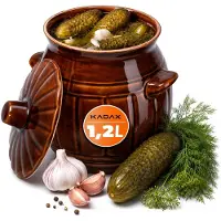 Kadax Aardewerkpan, keramische pot met handgrepen en deksel, vaatwasmachinebestendige aardepan, handgemaakte fermentatiepot van keramiek, inlegpot voor komkommers en zuurkool (1,2 l)