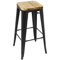 Bolero Stalen Barkruk Met Houten Zitting - Zwart (4 Stuks) - GM640 - Horeca & Professioneel