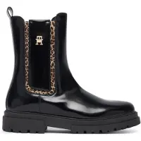 Tommy Hilfiger imitatieleren enkelboots met profielzool en panterprint - zwart Meisjes Imitatieleer - maat 35