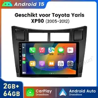 Hexinex HexinexMarket - Autoradio Geschikt voor Toyota Yaris XP90 2005-2012 - Draadloos CarPlay Android Auto multimediaspeler - 2 GB+64GB