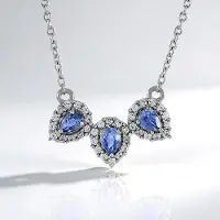 Cavill - Luxe Dames Halsketting 925 Sterling Zilver Platina - Blauwe Peervormige Ceylon Saffier 0,50ct & Cambodjaanse Zirkonia - Elegante Sieraden