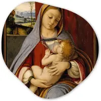 MuchoWow Organische wanddecoratie 60x60 cm - Organisch schilderij Madonna and child - Leonardo da Vinci - Muurdecoratie woonkamer - Kamer decoratie - Schilderijen - Muurcirkel aesthetic