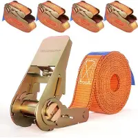 Merkloos 4 stuks spanbanden met ratel, in 4 m, 5 m of 6 m, ratelriemen, TÜV/GS-gecertificeerd, met dubbele naad, sjorbanden, weerbestendig en robuust