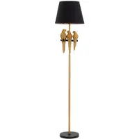 Mauro Ferretti Papagaaien vloerlamp – Vloerlamp met E27 fitting, gemaakt van goudkleurig metaal met een zwarte stoffen lampenkap, diameter 37 cm, hoogte 164,5 cm – Glamour design