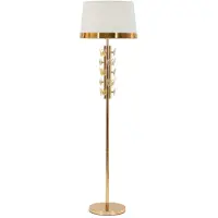 Mauro Ferretti Glamoureuze staande lamp "Golden Butterfly" – Goudkleurig metalen frame en witte lampenkap met decoratieve vlinders – Ø 45 x 157 cm