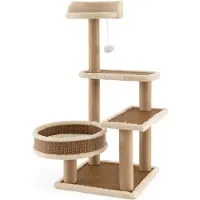 Costway 5-laags krabboom van riet, kleine kattenboom, kattenmeubel met platform, speelbal, krabpaal en bed, klimboom, bruin, 40x40x90cm