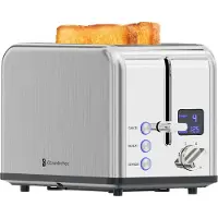 Kitchenbrothers Broodrooster - Toaster - 6 Warmteniveaus - 2 Extra Brede Sleuven - 815W - RVS/Zilver