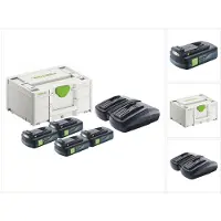 Festool energieset 4x BP 18 Li 3.0 C accu 18 V 3,0 Ah / 3000 mAh Li-Ion ( 4x 577658 ) + TCL 6 DUO dubbele lader ( 577017 ) + Systainer