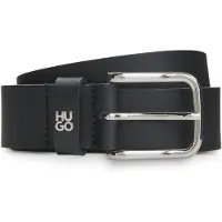 HUGO Riem van Italiaans leer met metalen decoratie met tweedelig logo