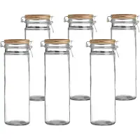 Urban Living Weckpot/inmaakpot - 6x - 1,9L - glas - met beugelsluiting - bamboe deksel