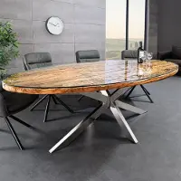 Riess Massieve eettafel BARRACUDA 220cm bruin teakhout zilver steronderstel glazen blad - 43626