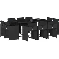 vidaXL 11-delige tuinset met kussens, zwart, van polyrotan