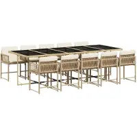 vidaXL 11-delige Tuinset met kussens poly rattan beige