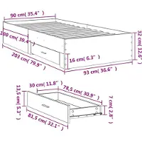 vidaXL Bedframe met lades bewerkt hout gerookt eikenkleurig 90x200 cm