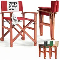Casaria Regisseursstoel rood set van 2 eucalyptushout FSC-gecertificeerd Inklapbare tuinstoel tot 160 kg