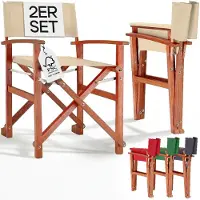 Casaria Regisseursstoel crème Set van 2 eucalyptushout FSC-gecertificeerd Inklapbare tuinstoel tot 160 kg