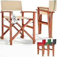 Casaria Regisseursstoel crème eucalyptushout FSC-gecertificeerd Inklapbare tuinstoel tot 160 kg