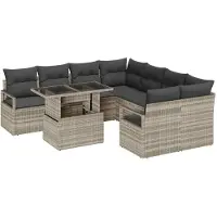 vidaXL Tuinbank Set 9 st 8-Aantal zitplaatsen Lichtgrijs poly rattan