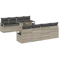 vidaXL Tuinbank Set 9 st 6-Aantal zitplaatsen Lichtgrijs poly rattan