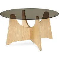 En.casa Salontafel Omlar rond glas Ø70x35 cm rookgrijs en eikenkleurig []