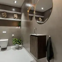Mondiaz Ture 40cm toiletmeubel dark brown met wastafel talc rechts 1 kraangat