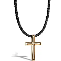 SERASAR Lederen Halsband Man [Cross] - Goud 60cm - Huwelijksgeschenken voor Mannen