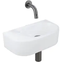 Qeramiq Fuente Fonteinset - 40x21.5x12cm - glad - halfrond - keramiek - fonteinkraan gunmetal - afvoerplug - verlaagd sifon - wit mat SW1210763/SW769487/SW767295/SW1108831
