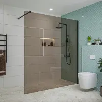 FortiFura Galeria inloopdouche - 180x200cm - rookglas - wandarm - mat zwart SW797943/SW797905