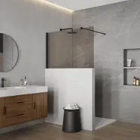 FortiFura Galeria Halfhoge Inloopdouche - 140x80cm - rookglas - 8mm - nano - met profiel en stabilisatiestang - Mat Zwart SW797905 SW1235447