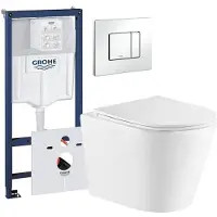 GROHE QeramiQ Dely Toiletset - inbouwreservoir - witte bedieningsplaat - softclose toilet zitting 35 mm - glans wit 0720003/0729205/sw543431/