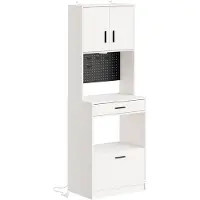SoBuy Smalle Kommode - 2 Deuren, 2 Laden, Open Vak met Wandplaat - 170x40x60 cm - Crèmewit | FSB98-E-WG