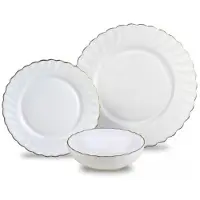 King Hoff Bordenset MARIGOLD - 18-delig - Wit met Gouden Rand - Opaal Glas - Dinerborden, Dessertborden & Soepkommen - Set voor 6 Personen