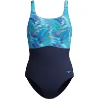 Speedo - Women's Print Contour Eclipse One Piece - Badpak 38, blauw