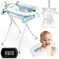 Ricokids Opvouwbaar babybadje met standaard, thermometer en inzetstuk RK-287 wit-blauw