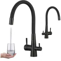 Laveo Riveco keukenkraan in zwart, met waterfilter en flexibele uitloop