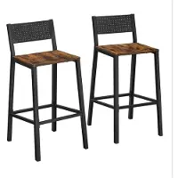 Helloshop26 Barkrukken - - Set van 2 - Rustiek bruin - Zwart metaal - Industieel stijl