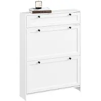 SoBuy – Schoenenkast Met 1 Lade – 80 x 19 x 107 cm & Met 2 Kanteldeuren – Voorzien Van Anti-tip Systeem En Silicone Voetjes – Voor Smalle Gangen En Entrees – Wit Mdf