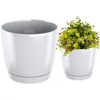 Prosperplast Ronde witte bloempot met schotel 18x16,5cm Coubi