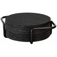 Wenko Vilten Onderzetters met houder, 8 stuks, zwart, 14x10cm - Onderzetters Voor Glazen - Onderzettersset zwart - Ronde Onderleggers Design - Coasters