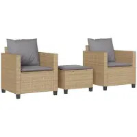 vidaXL 3-delige Bistroset met kussens poly rattan beige