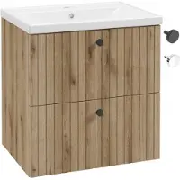 Deftrans Badkamerkast met wastafel 60 cm, eikenhoutlook, gegroefd, Rietti lamellen