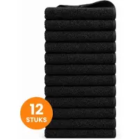 Funnies Handdoeken 12-Pack - Zwart - 50 x 100 cm - Set van 12 Stuks - 100% Katoen - 500 gram/m2 - Handdoek