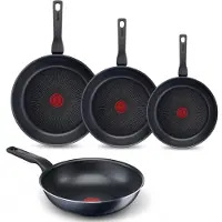 Tefal XL Force Pannenset - Koekenpannen Ø20/24/28cm + Wokpan Ø28cm - Niet Geschikt voor Inductie - Aluminium - Zwart