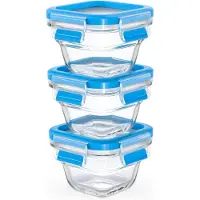 Famanu - Clip & Close glazen vershouddozenset, 3-delig, 3 x 0,18 l, stapelbaar, oven-, magnetron- en vriesbestendig, vaatwasmachinebestendig