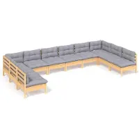 vidaXL 10-delige Loungeset met grijze kussens massief grenenhout