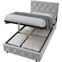 MODFU Gestoffeerd Eenpersoonsbed 90x200 cm – 204x91x(100-110) cm – Met zacht hoofdbord en hoog frame – Fluweel grijs – Incl. lattenbodem